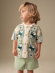 Green Lizard Crochet Knitted Short Sleeve Shirt (12mths-10yrs) - Image 1 of 4