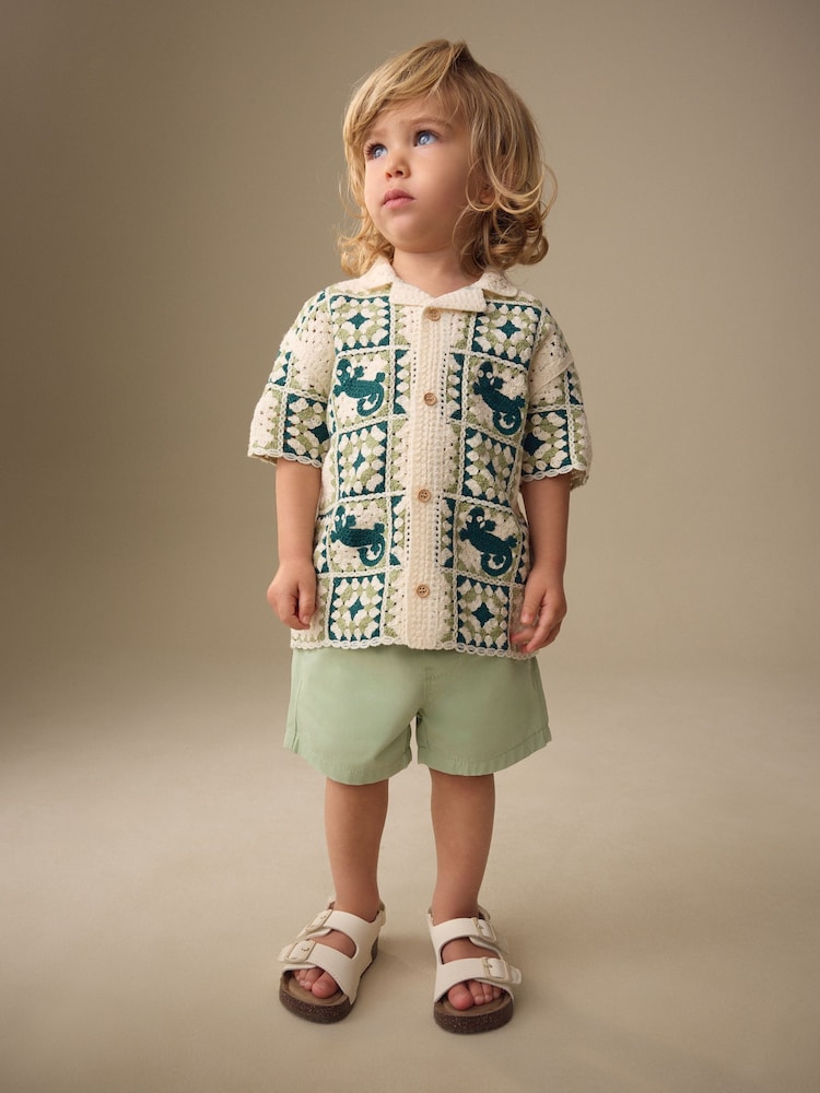 Green Lizard Crochet Knitted Short Sleeve Shirt (12mths-10yrs) - Image 2 of 4