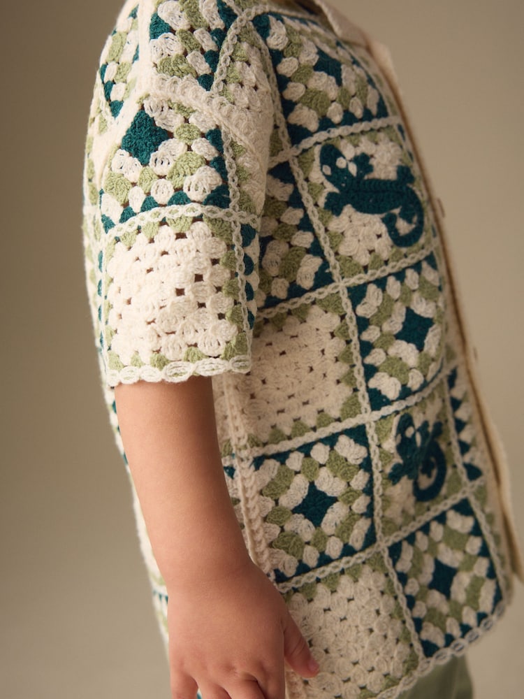 Green Lizard Crochet Knitted Short Sleeve Shirt (12mths-10yrs) - Image 4 of 4