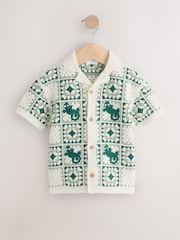 Зеленый с эффектом кожи ящерицы - Ажурная рубашка с короткими рукавами (12mths-10yrs) - Изображение 5 8