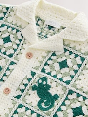 Зеленый с эффектом кожи ящерицы - Ажурная рубашка с короткими рукавами (12mths-10yrs) - Изображение 7 8