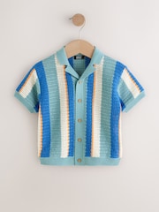 Blue Knitted Stripe Polo Shirt (3mths-7yrs) - Image 1 of 4