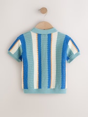 Blue Knitted Stripe Polo Shirt (3mths-7yrs) - Image 2 of 4
