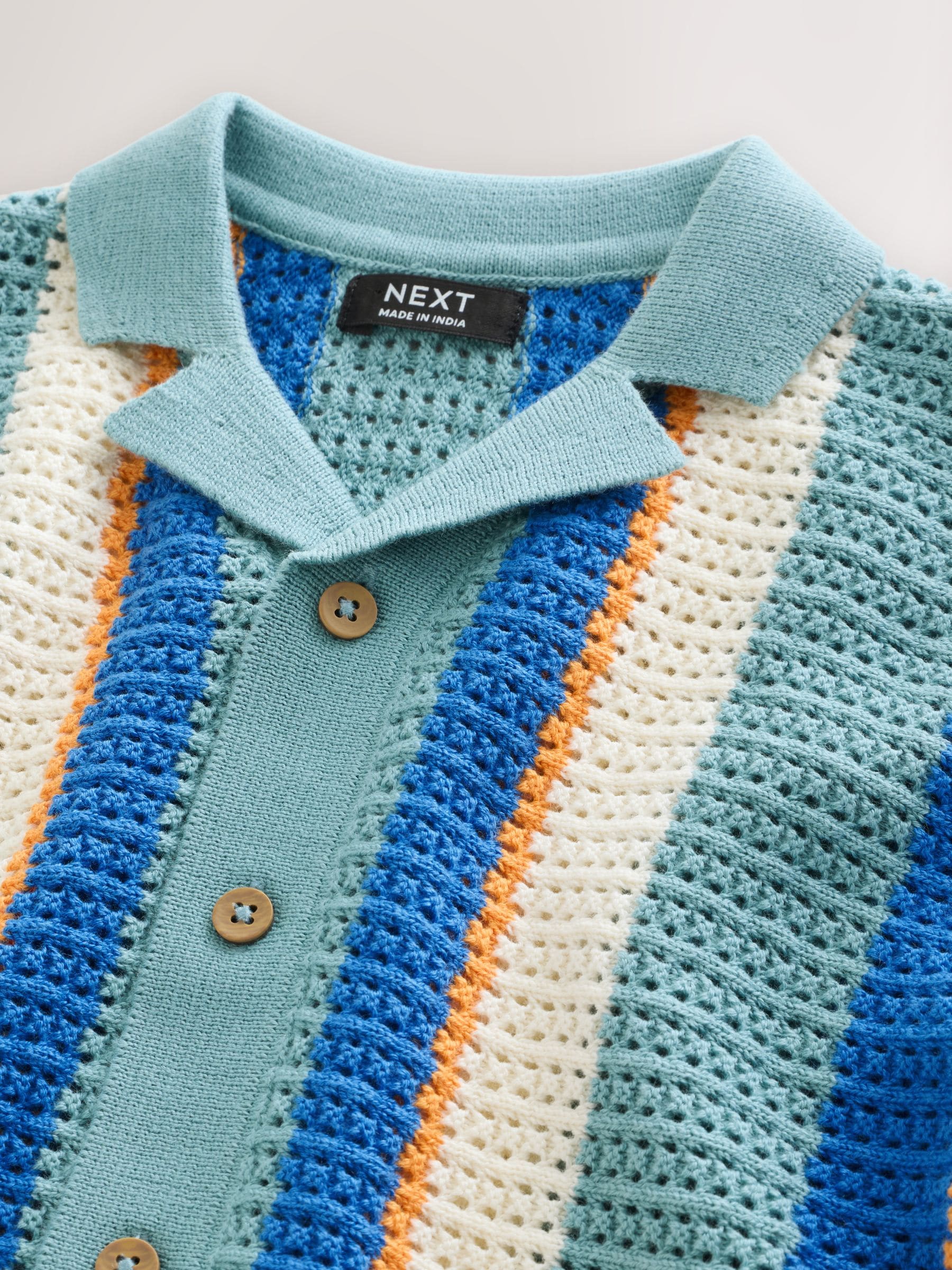 Buy Blue Knitted Stripe Polo Shirt (3mths-7yrs) from Next USA