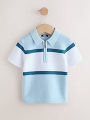Blue Colourblock Knitted Zip Neck Polo Shirt (3mths-7yrs) - Image 1 of 4