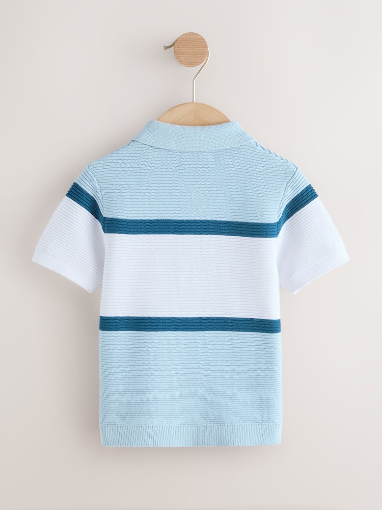 Blue Colourblock Knitted Zip Neck Polo Shirt (3mths-7yrs) - Image 2 of 4
