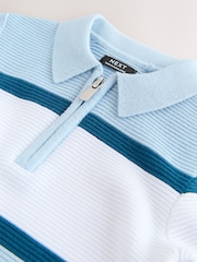 Blue Colourblock Knitted Zip Neck Polo Shirt (3mths-7yrs) - Image 4 of 4