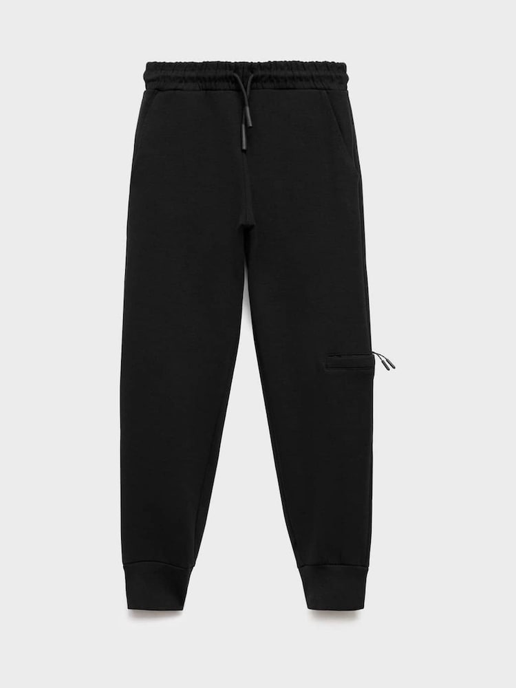 Mango Black Cotton Drawstring Joggers - Image 1 of 3