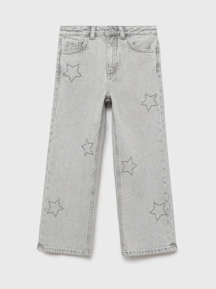 Mango Grey Star Wide Leg Jeans - Image 1 of 3