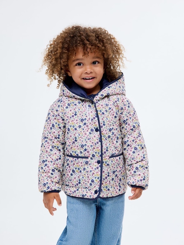 Mango Blue Floral Print Quilted Jacket - Image 1 of 6