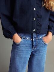Mango Blue Studded Wide Leg Jeans - Image 2 of 5