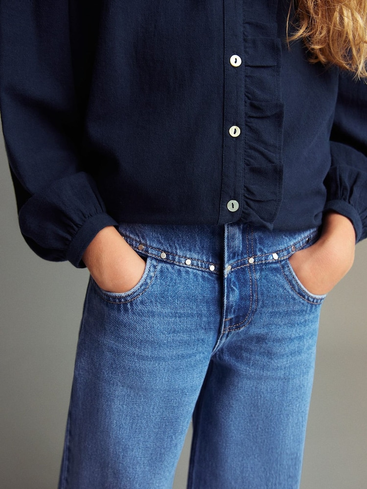 Mango Blue Studded Wide Leg Jeans - Image 2 of 5