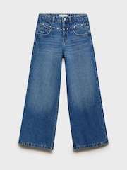 Mango Blue Studded Wide Leg Jeans - Image 3 of 5