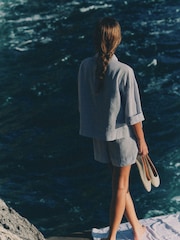 The Set 2 Piece Coord Shirt and Shorts Set With Linen Blue - Image 3 of 15