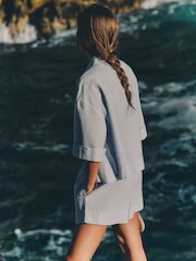 The Set 2 Piece Coord Shirt and Shorts Set With Linen Blue - Image 4 of 15