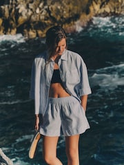 The Set 2 Piece Coord Shirt and Shorts Set With Linen Blue - Image 5 of 15