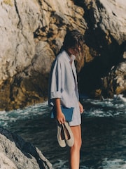 The Set 2 Piece Coord Shirt and Shorts Set With Linen Blue - Image 9 of 15