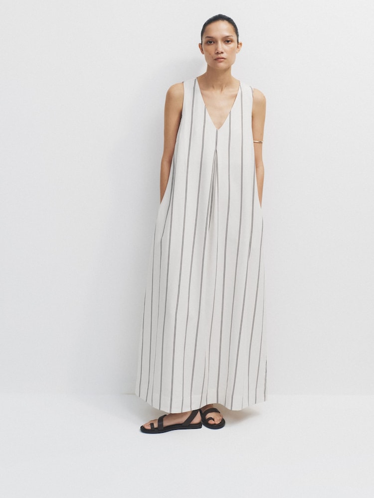 The Set 2 Pack Maxi Dresses with Linen Brown/White Stripe - Image 1 of 7