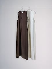 The Set 2 Pack Maxi Dresses with Linen Brown/White Stripe - Image 2 of 7
