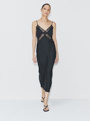 The Set Strappy Lace Trim Satin Maxi Dress Black - Image 1 of 4