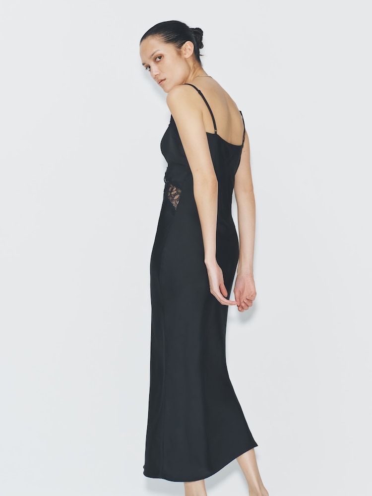 The Set Strappy Lace Trim Satin Maxi Dress Black - Image 2 of 4