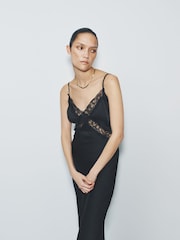 The Set Strappy Lace Trim Satin Maxi Dress Black - Image 3 of 4