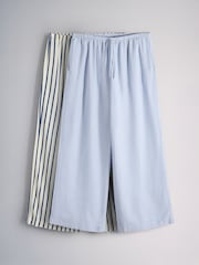 The Set 2 Pack Pull On Wide Leg Trousers With Linen Light Blue/Cream Stripe - Image 1 of 8