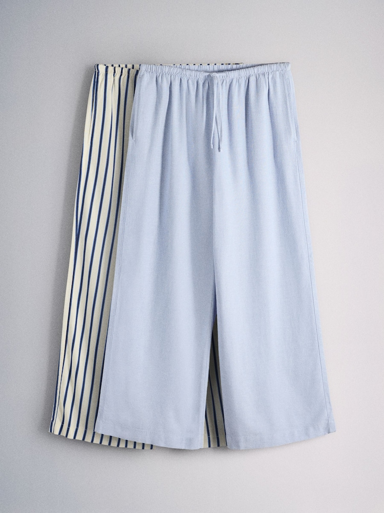 The Set 2 Pack Pull On Wide Leg Trousers With Linen Light Blue/Cream Stripe - Image 2 of 8