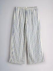The Set 2 Pack Pull On Wide Leg Trousers With Linen Light Blue/Cream Stripe - Image 3 of 8