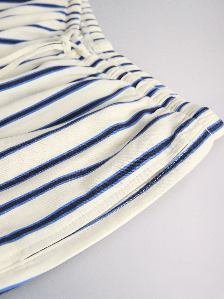 The Set 2 Pack Pull On Wide Leg Trousers With Linen Light Blue/Cream Stripe - Image 8 of 8