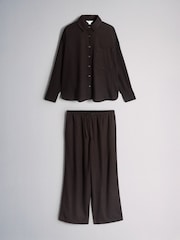 The Set 2 Peice Co-ord Shirt and Trousers Set With Linen Chocolate Brown - Image 2 of 6