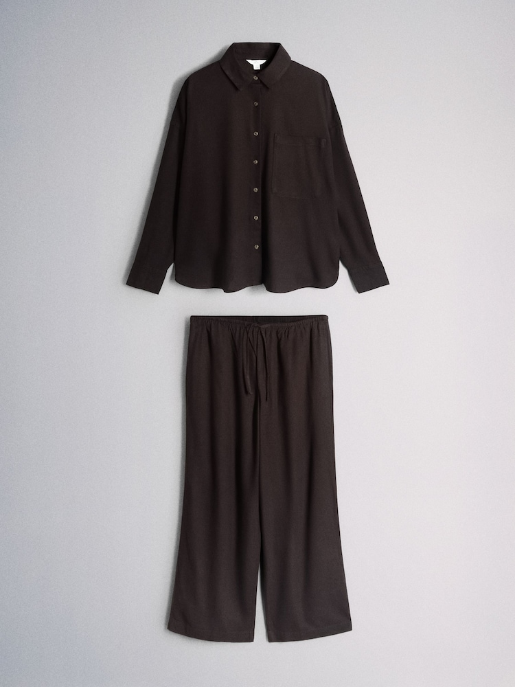 The Set 2 Peice Co-ord Shirt and Trousers Set With Linen Chocolate Brown - Image 2 of 6 The Set 2 Peice Co-ord Shirt and Trousers Set With Linen Chocolate Brown - Image 2 of 6
