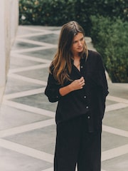 The Set 2 Peice Co-ord Shirt and Trousers Set With Linen Chocolate Brown - Image 3 of 6