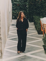 The Set 2 Peice Co-ord Shirt and Trousers Set With Linen Chocolate Brown - Image 4 of 6