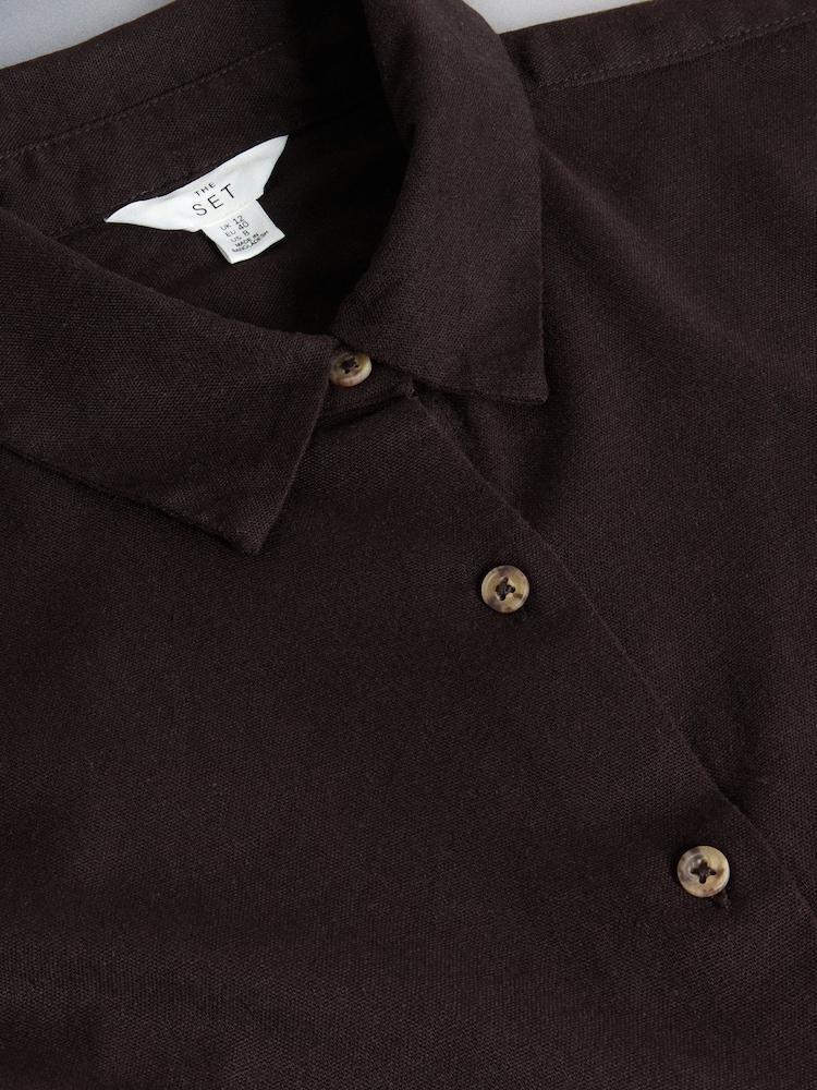The Set 2 Peice Co-ord Shirt and Trousers Set With Linen Chocolate Brown - Image 6 of 6 The Set 2 Peice Co-ord Shirt and Trousers Set With Linen Chocolate Brown - Image 6 of 6
