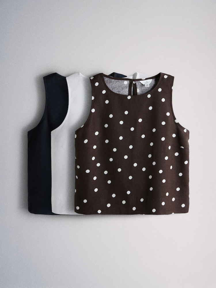 The Set 3 Pack Shell Tops With Linen Navy Blue/Plum Spot/White - Image 1 of 6