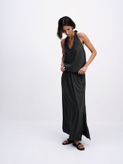 The Set 3 Pack Tie Neck Halter Top With Linen Black/Khaki Green/Stone - Image 3 of 6