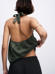 The Set 3 Pack Tie Neck Halter Top With Linen Black/Khaki Green/Stone - Image 4 of 6