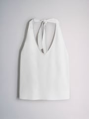 The Set 2 Pack Tie Neck Halter Tops with Linen Blue/White - Image 7 of 8