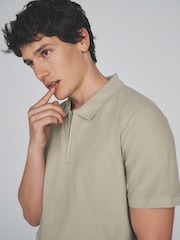 The Set 4 Pack Navy/Blue/White/Khaki Textured Cotton Zip Neck Polos Blue/Ecru - Image 2 of 6