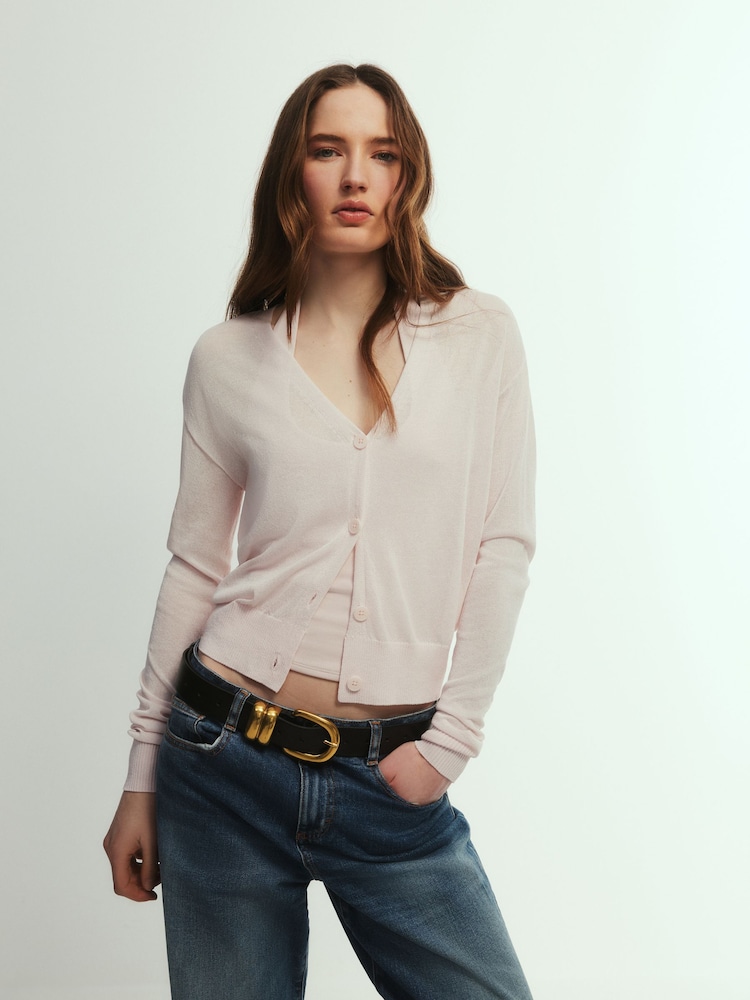 The Set 2 Pack Sheer Knit V-Neck Cardigan Light Blue/Light Pink - Image 1 of 6