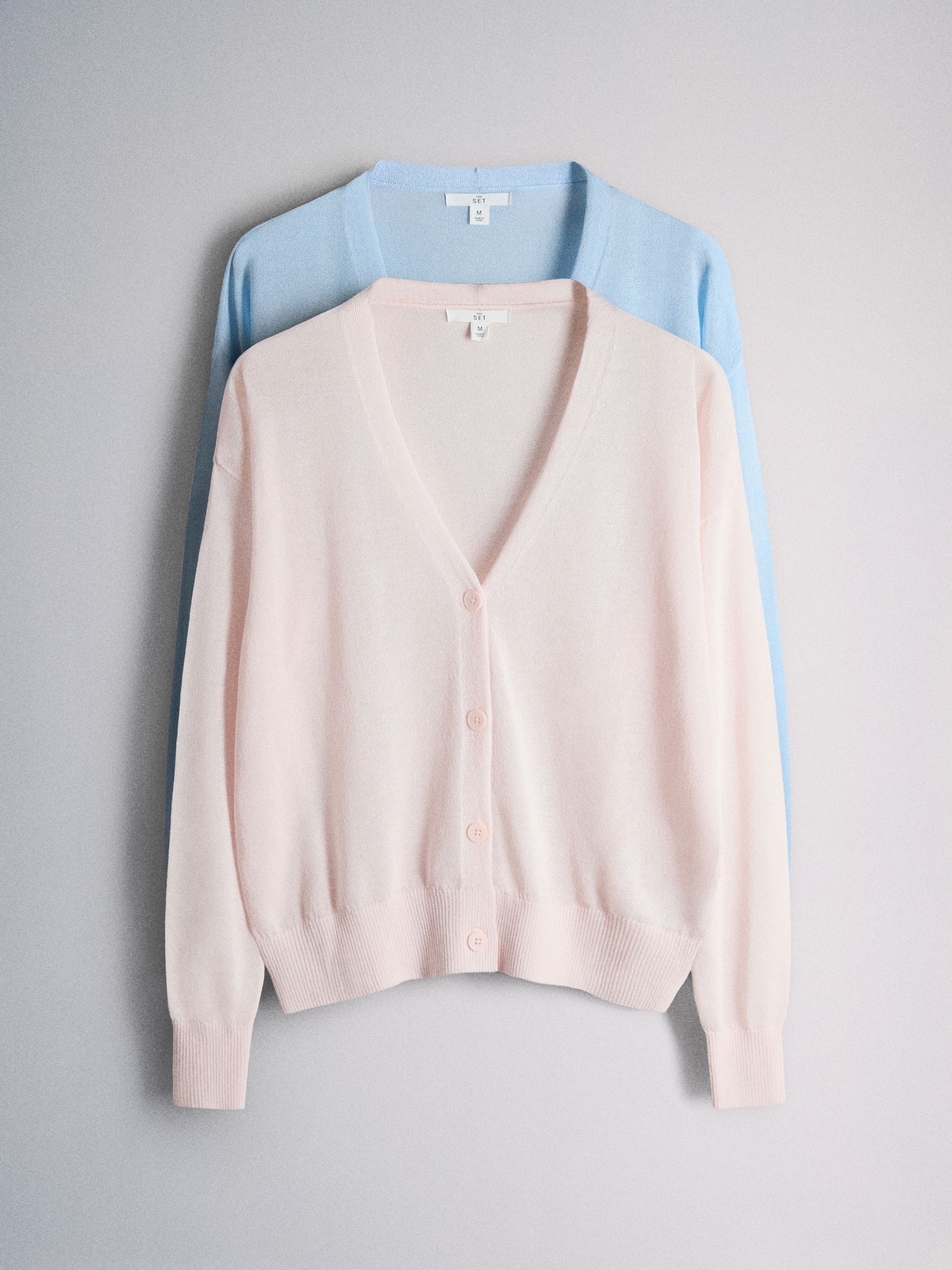 Buy The Set 2 Pack Sheer Knit V-Neck Cardigan Light Blue/Light