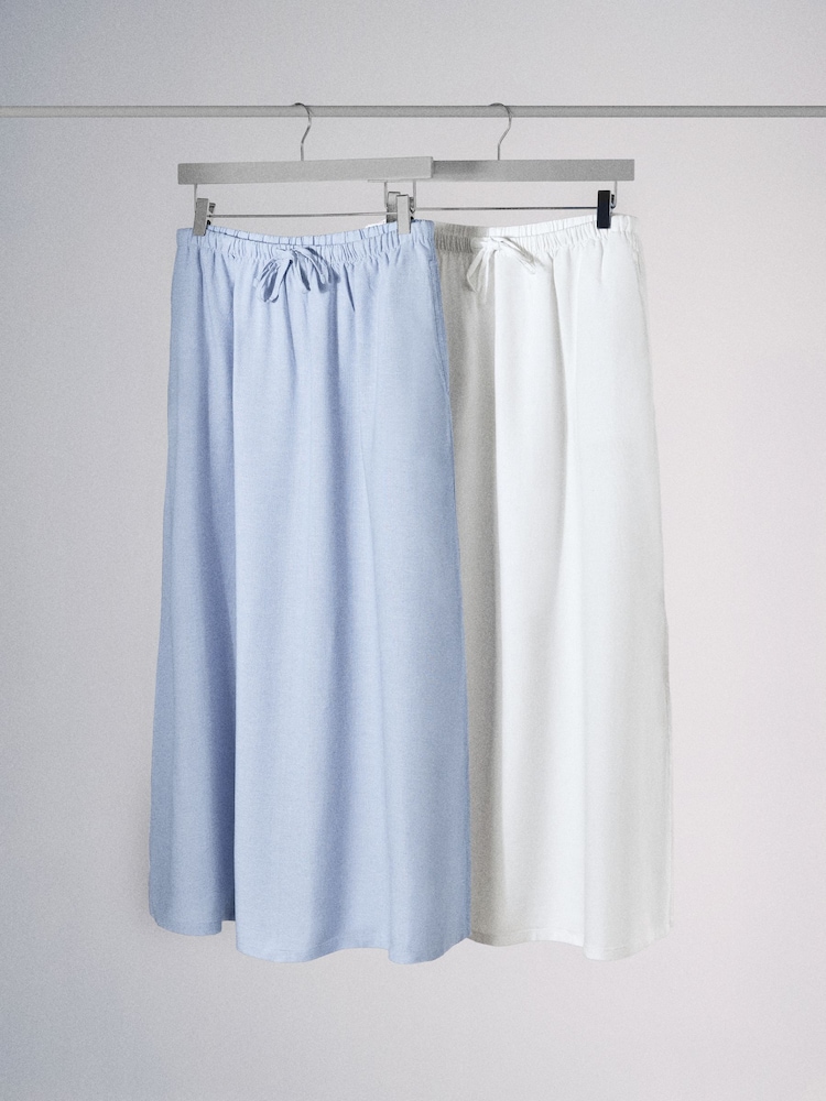 The Set 2 Pack Lightweight Tie Waist A-Line Maxi Skirts With Linen Light Blue/White - Image 2 of 10 The Set 2 Pack Lightweight Tie Waist A-Line Maxi Skirts With Linen Light Blue/White - Image 2 of 10