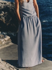The Set 2 Pack Lightweight Tie Waist A-Line Maxi Skirts With Linen Light Blue/White - Image 3 of 10