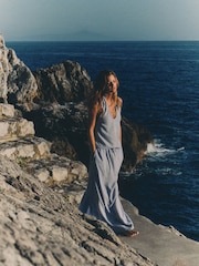 The Set 2 Pack Lightweight Tie Waist A-Line Maxi Skirts With Linen Light Blue/White - Image 6 of 10