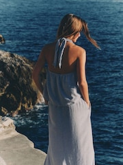 The Set 2 Pack Lightweight Tie Waist A-Line Maxi Skirts With Linen Light Blue/White - Image 7 of 10