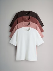 The Set 4 Pack Oversized Heavy Cotton Crew Neck TShirts Pink/Tan - Image 1 of 6