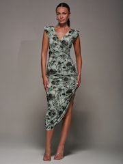 Cinza - Jolie Moi Abstract Ruched Asymmetric Bodycon Dress - Imagem 1 de 6