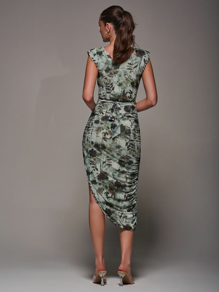 Cinza - Jolie Moi Abstract Ruched Asymmetric Bodycon Dress - Imagem 2 de 6