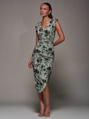 Cinza - Jolie Moi Abstract Ruched Asymmetric Bodycon Dress - Imagem 4 de 6